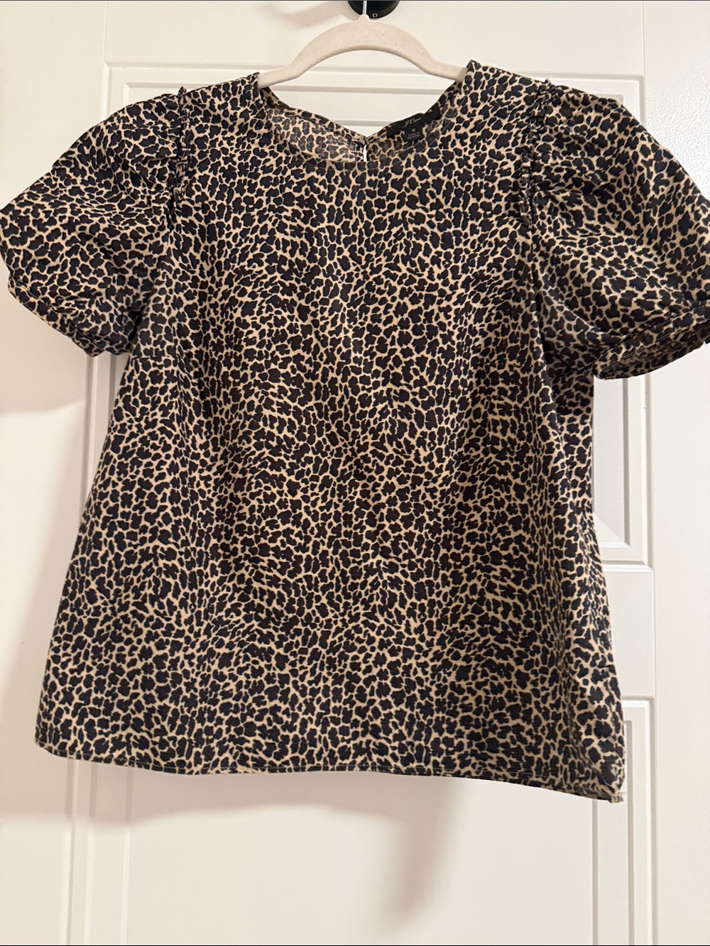 J. Crew Leopard Puff Sleeve Blouse in Black and Tan